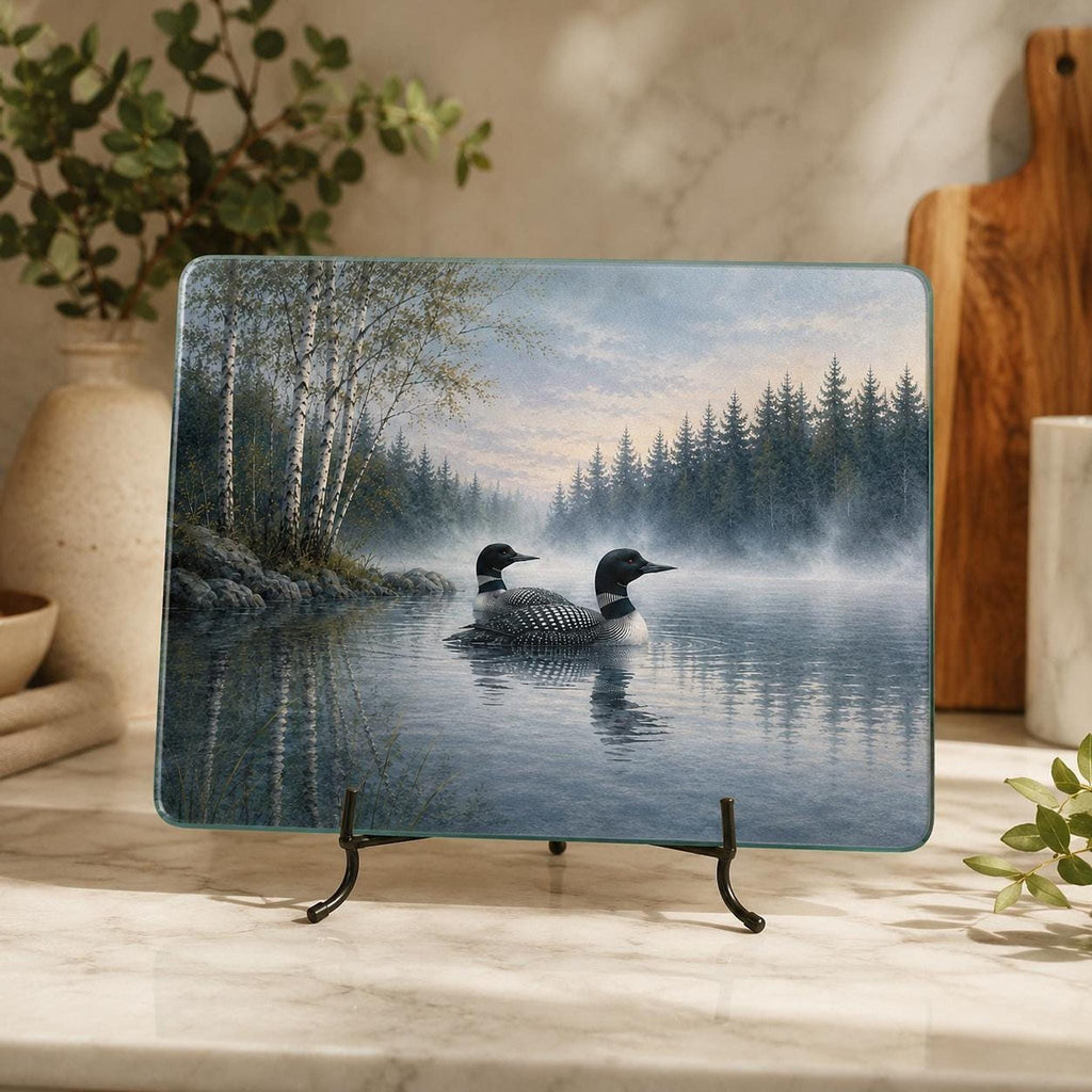 Loon Cutting Board, Tempered Glass with Scenic Lake Design