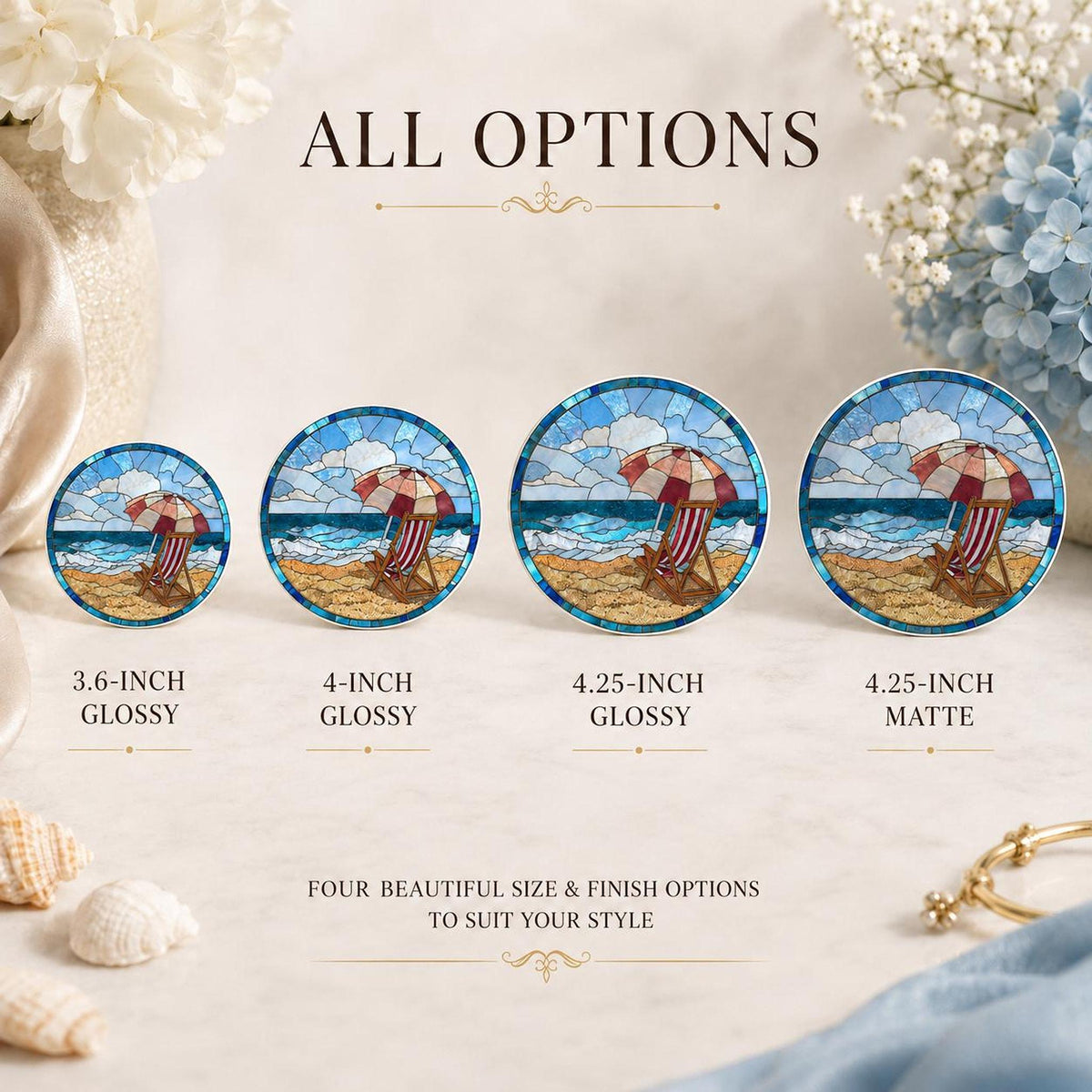 Beach Ceramic Coaster with Seaside Chair Design, Round Coastal Decor