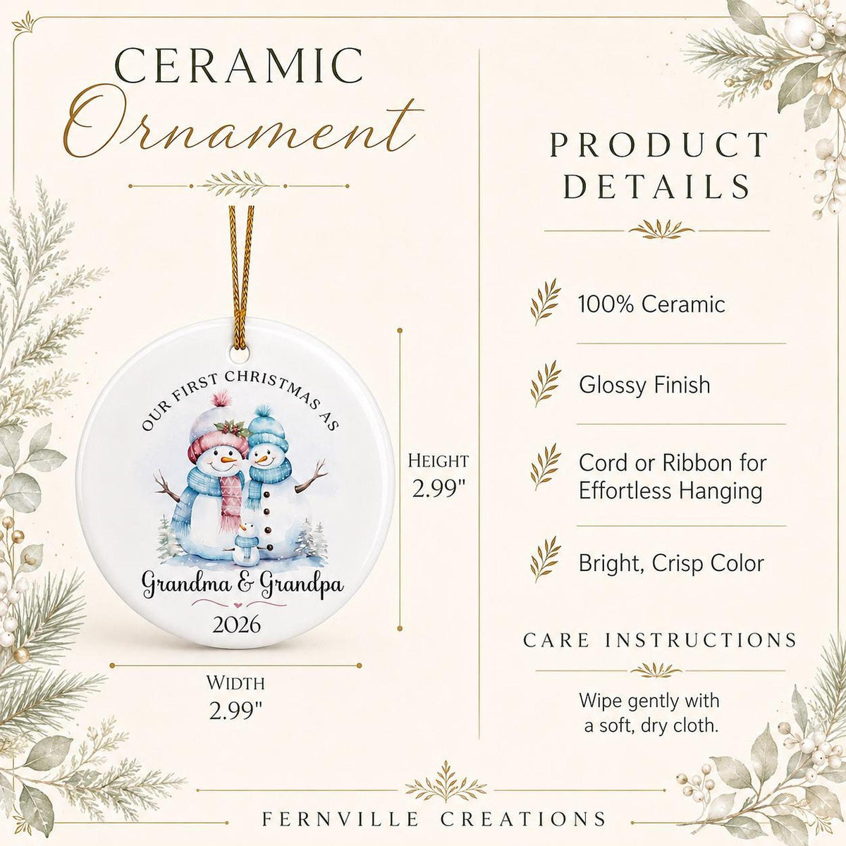 Grandparent Ornament, First Christmas as Grandma and Grandpa Keepsake