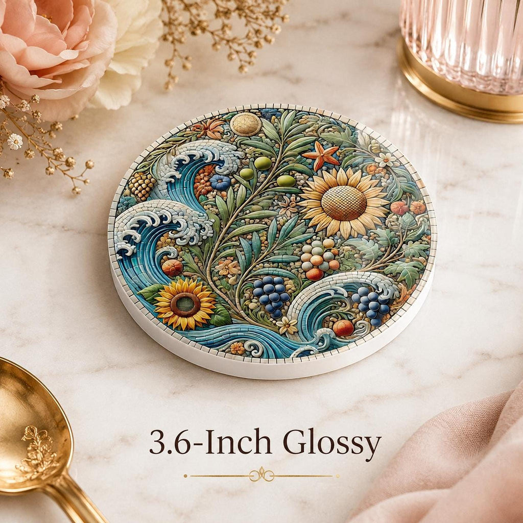 Sunflower Coaster, Ceramic Drink Mat with Coastal Botanical Design