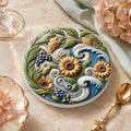 Sunflower Coaster, Smooth Ceramic Drink Mat with Botanical Design
