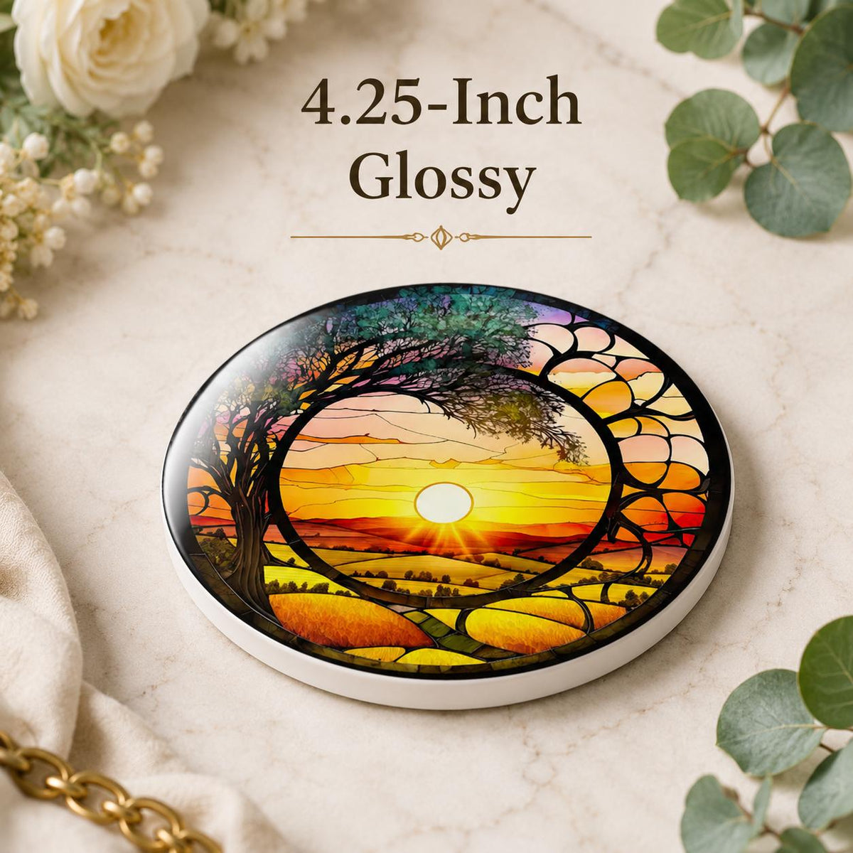 Sunrise Sunset Ceramic Coaster: Printed Design, Nature Home Decor
