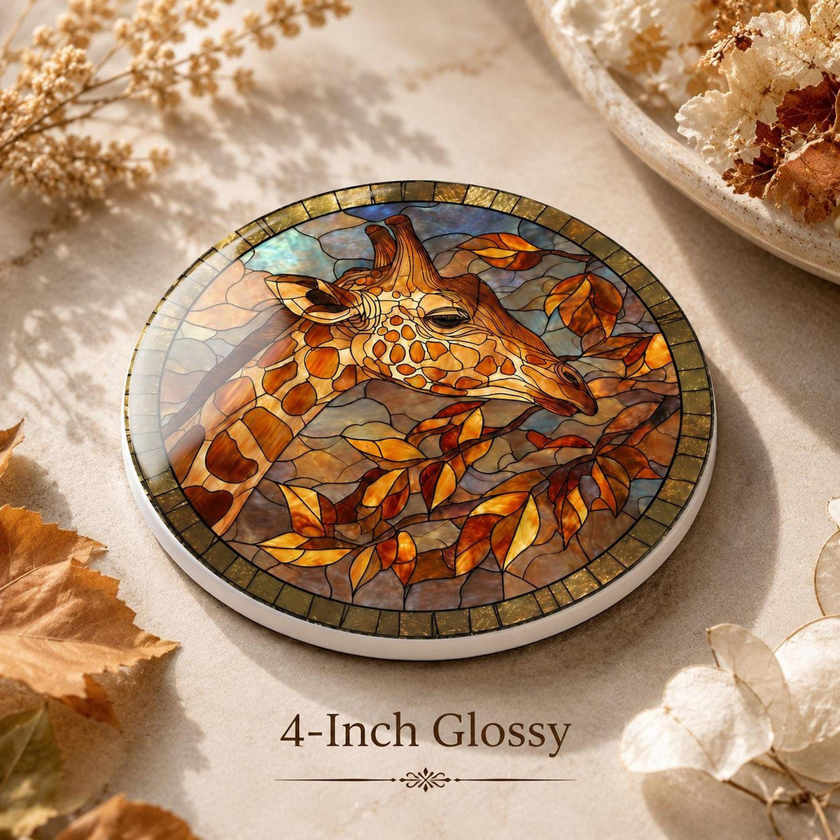 Giraffe Coaster, Round Ceramic Drink Mat with Safari Design