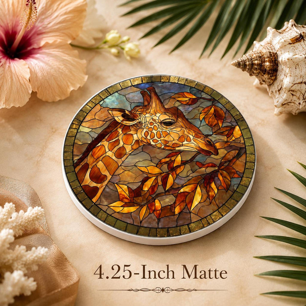 Giraffe Coaster, Round Ceramic Drink Mat with Safari Design