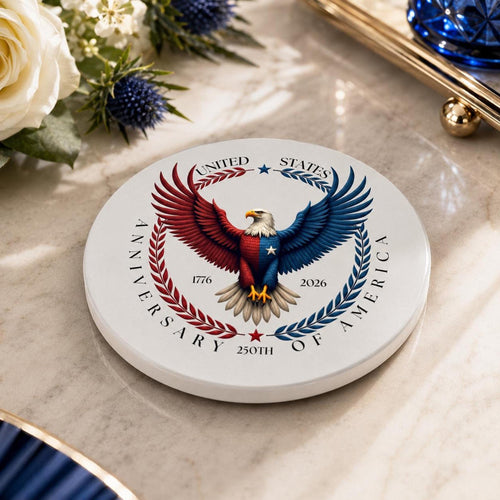 America 250th Ceramic Coaster, Patriotic Eagle Design for Commemorative Celebrations