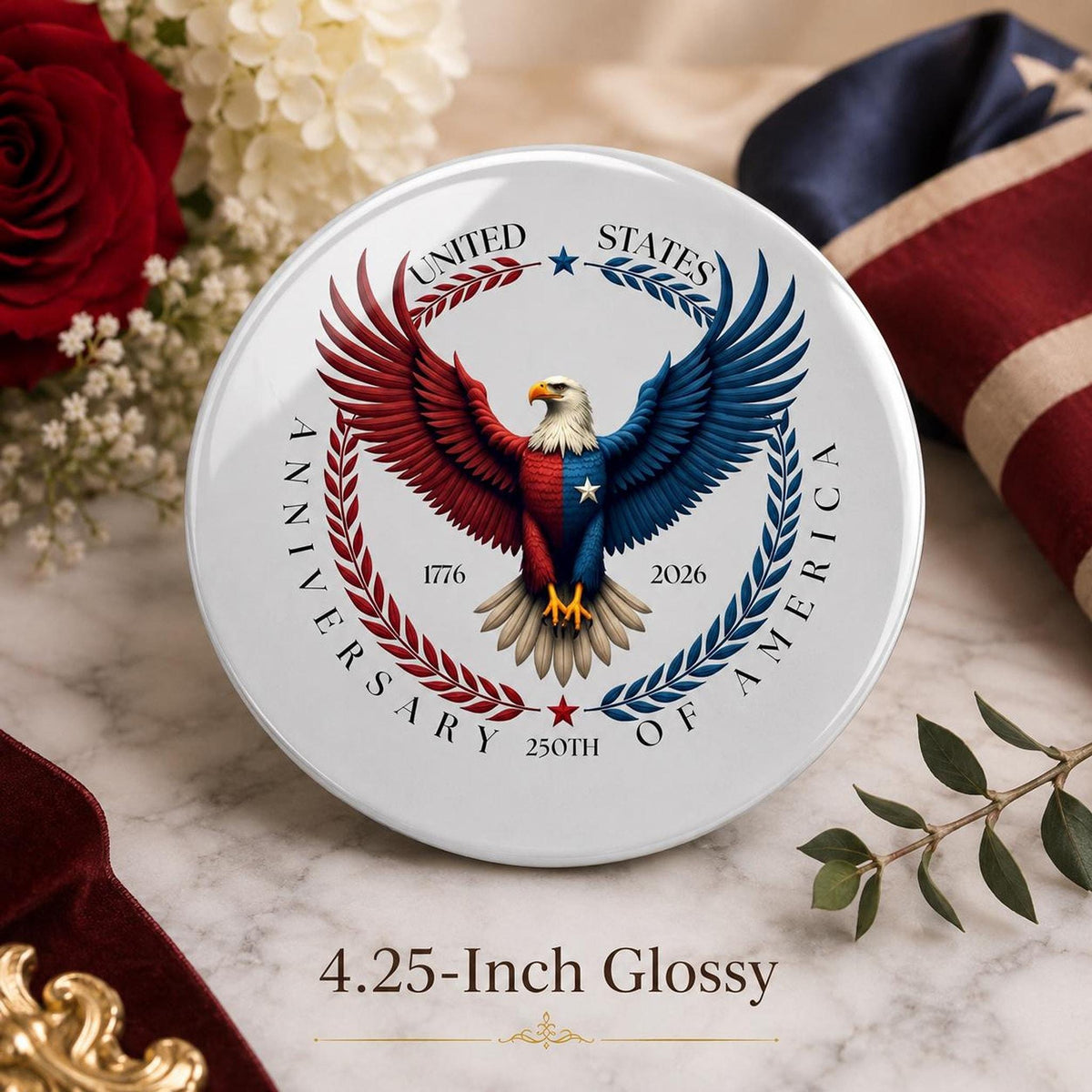 America 250th Ceramic Coaster, Patriotic Eagle Design for Commemorative Celebrations