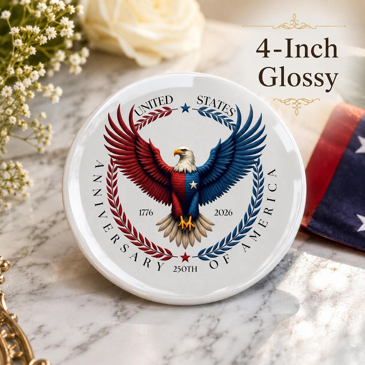 America 250th Ceramic Coaster, Patriotic Eagle Design for Commemorative Celebrations