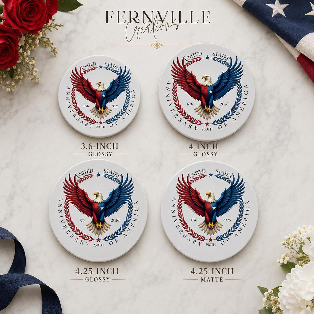 America 250th Ceramic Coaster, Patriotic Eagle Design for Commemorative Celebrations
