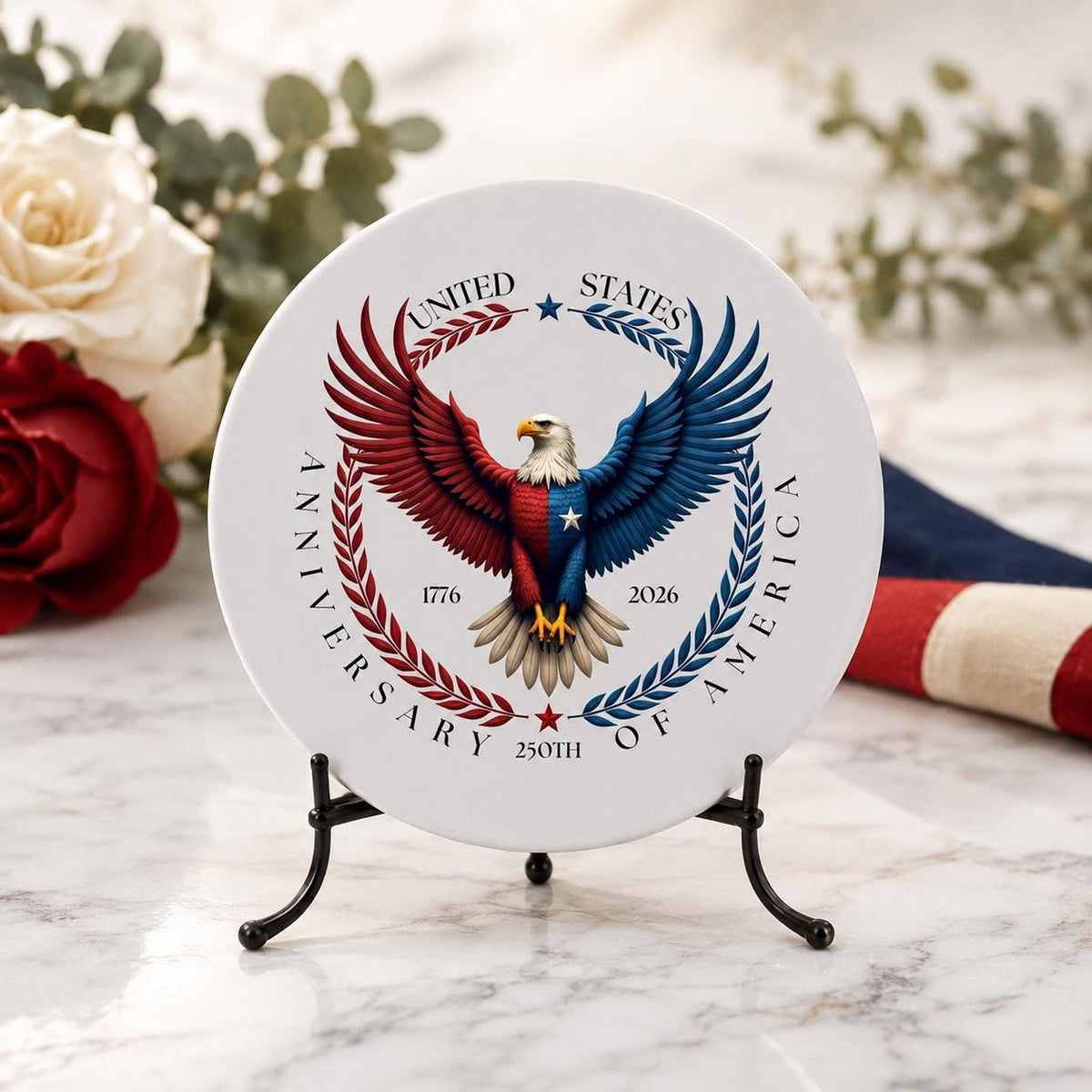 America 250th Ceramic Coaster, Patriotic Eagle Design for Commemorative Celebrations