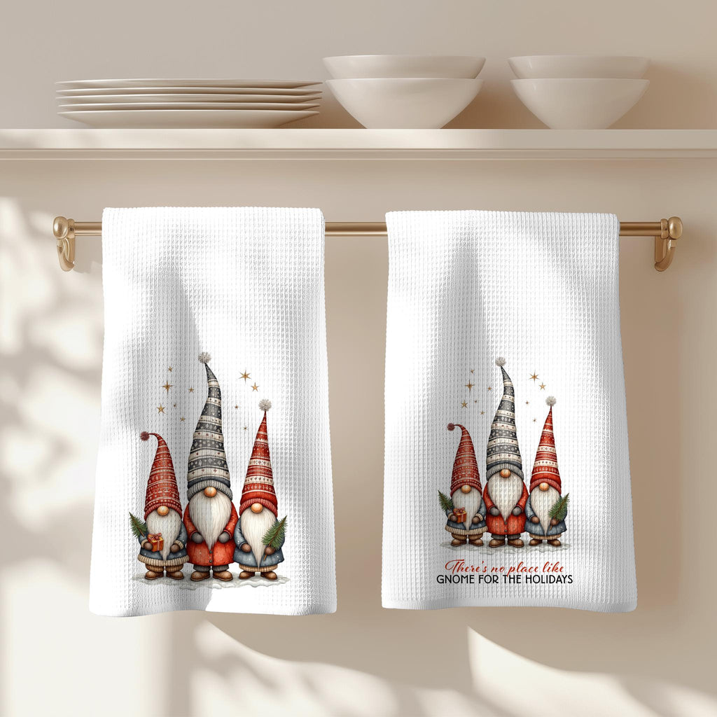 Gnome Holiday Towel, Festive Waffle Dish with Custom Wording