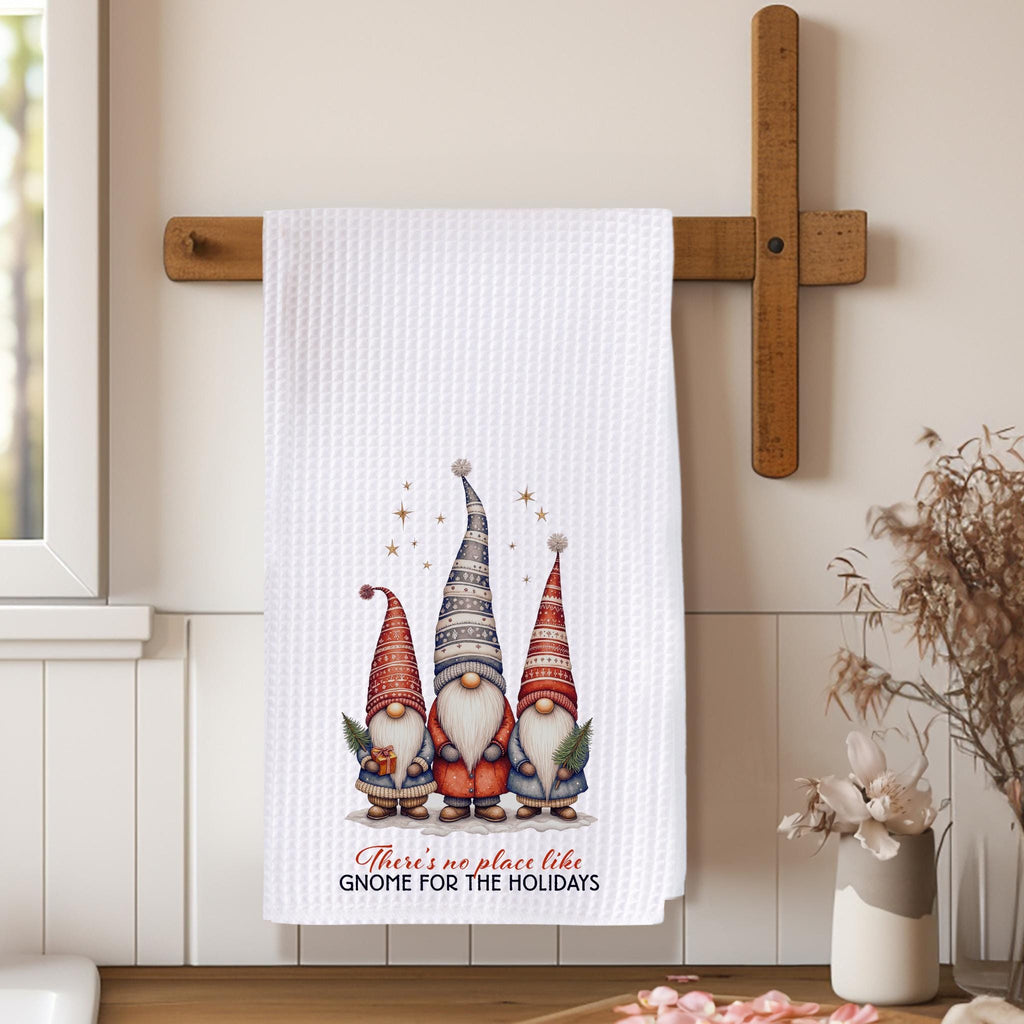 Gnome Holiday Towel, Festive Waffle Dish with Custom Wording