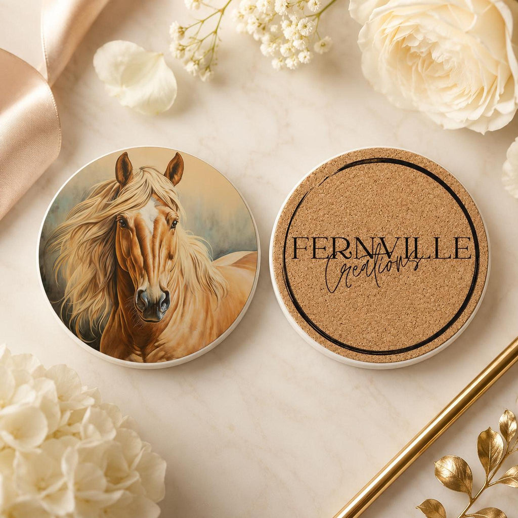 Horse Coaster, Round Ceramic Drink Tile for Western Farmhouse Decor