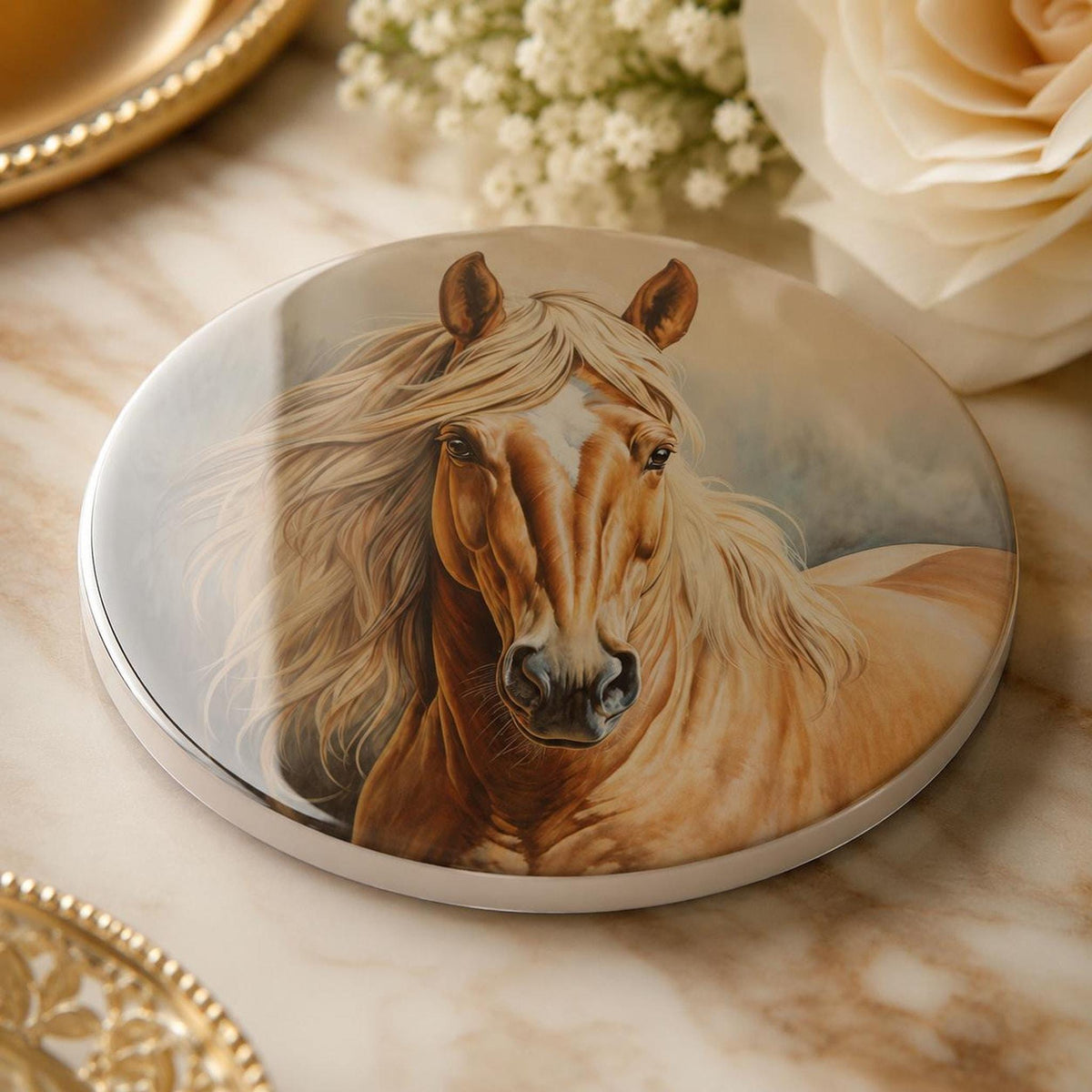 Horse Coaster, Round Ceramic Drink Tile for Western Farmhouse Decor