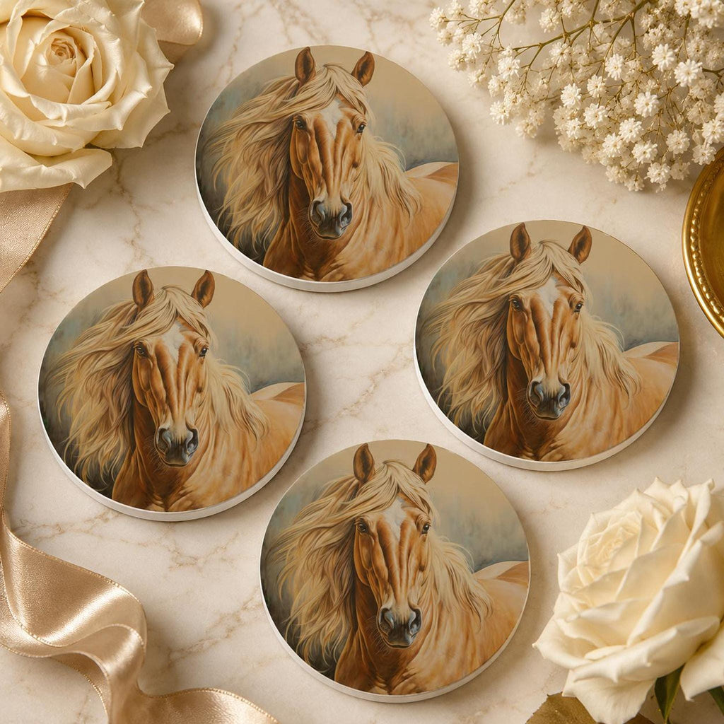Horse Coaster, Round Ceramic Drink Tile for Western Farmhouse Decor