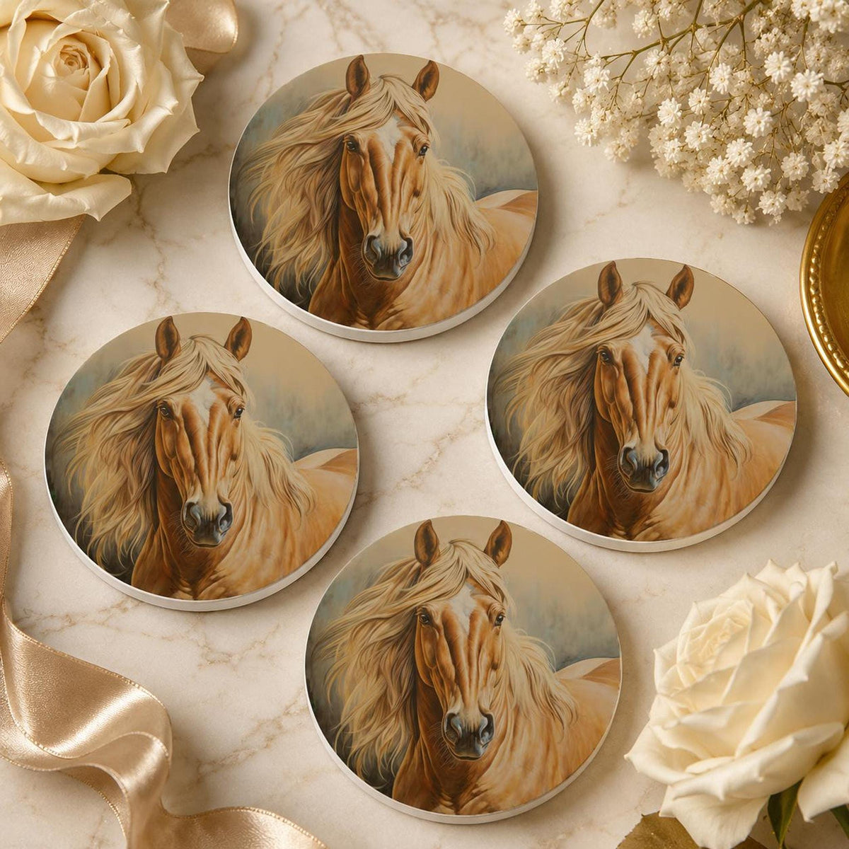 Horse Coaster, Round Ceramic Drink Tile for Western Farmhouse Decor