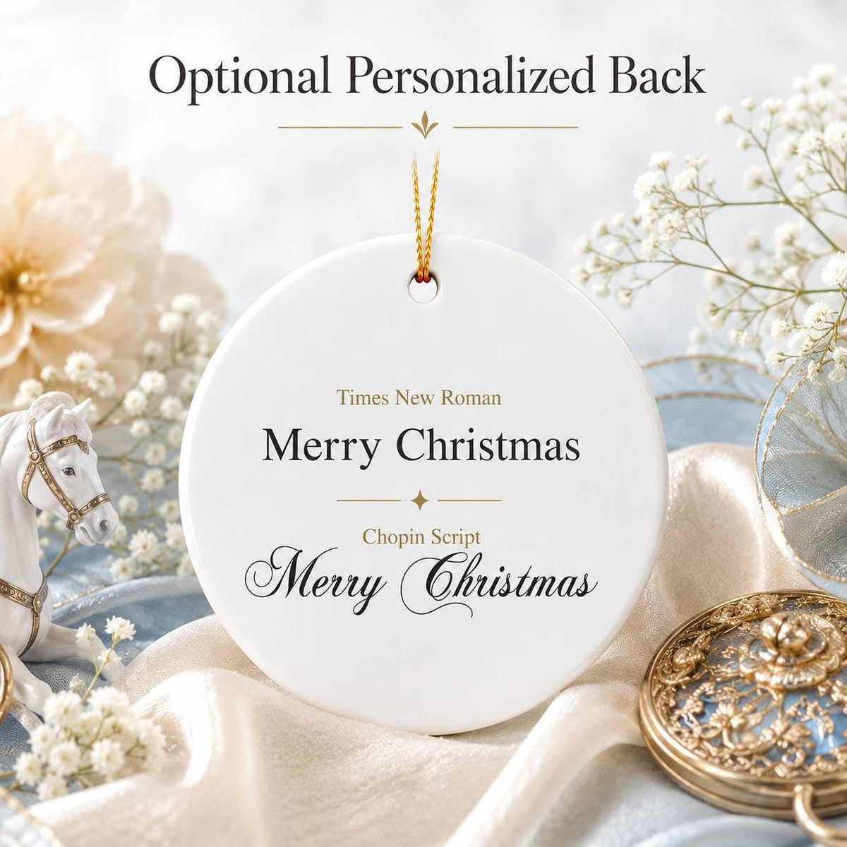Elegant White Horse Ornament, Ceramic Keepsake with Floral Design