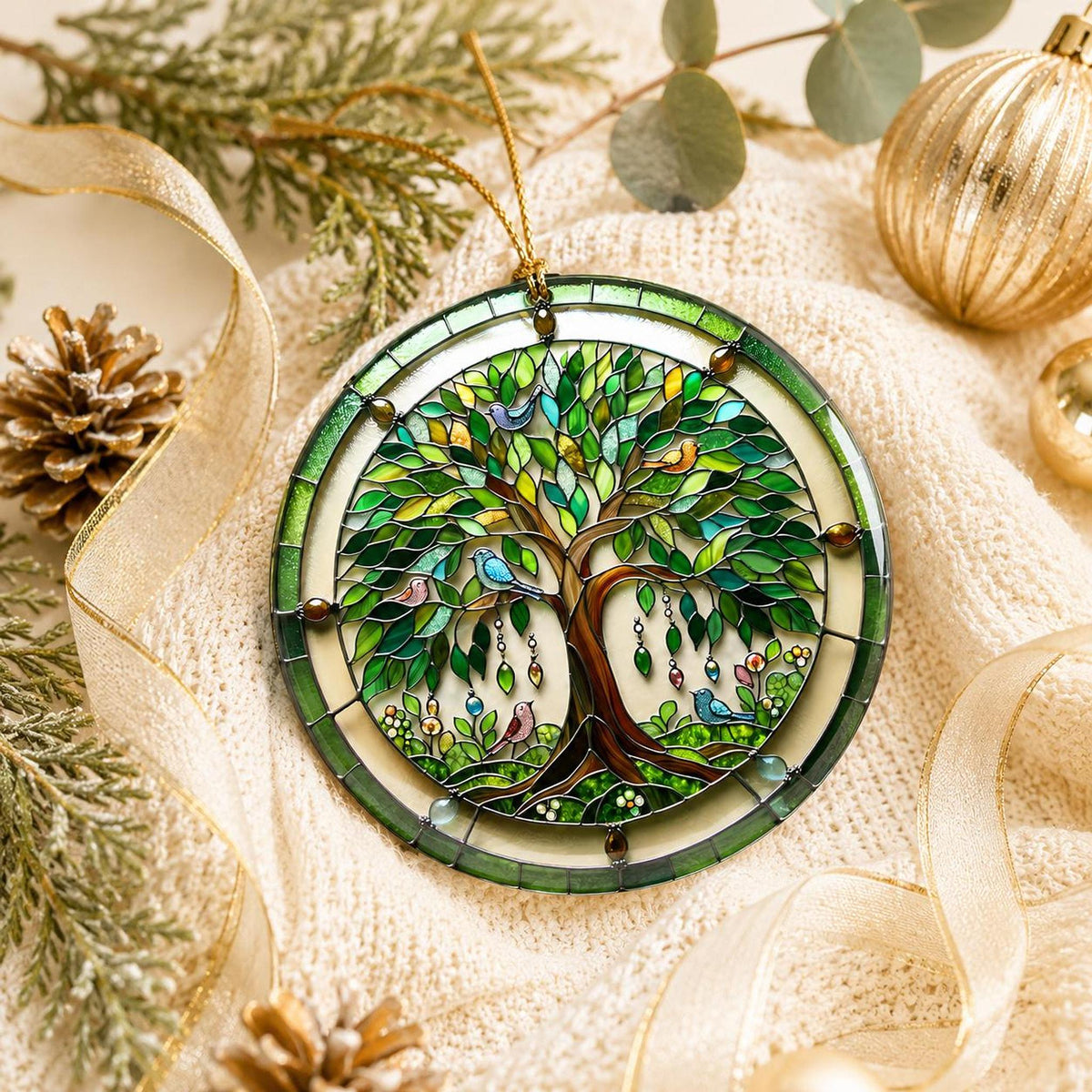 Tree of Life Gift, Personalized Ceramic Ornament with Colorful Birds