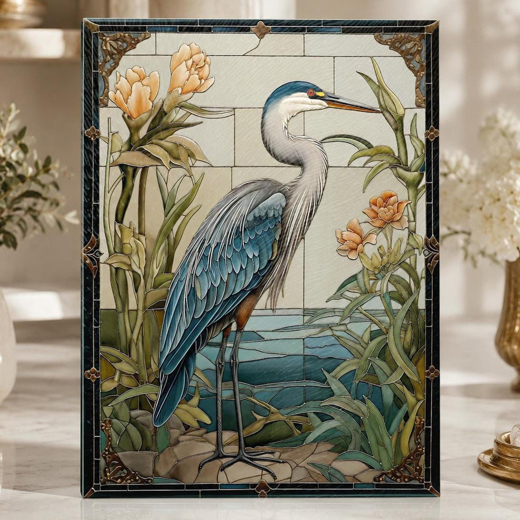 Blue Heron Gift Tempered Glass Cutting Board, Artful Wildlife Charcuterie Tray
