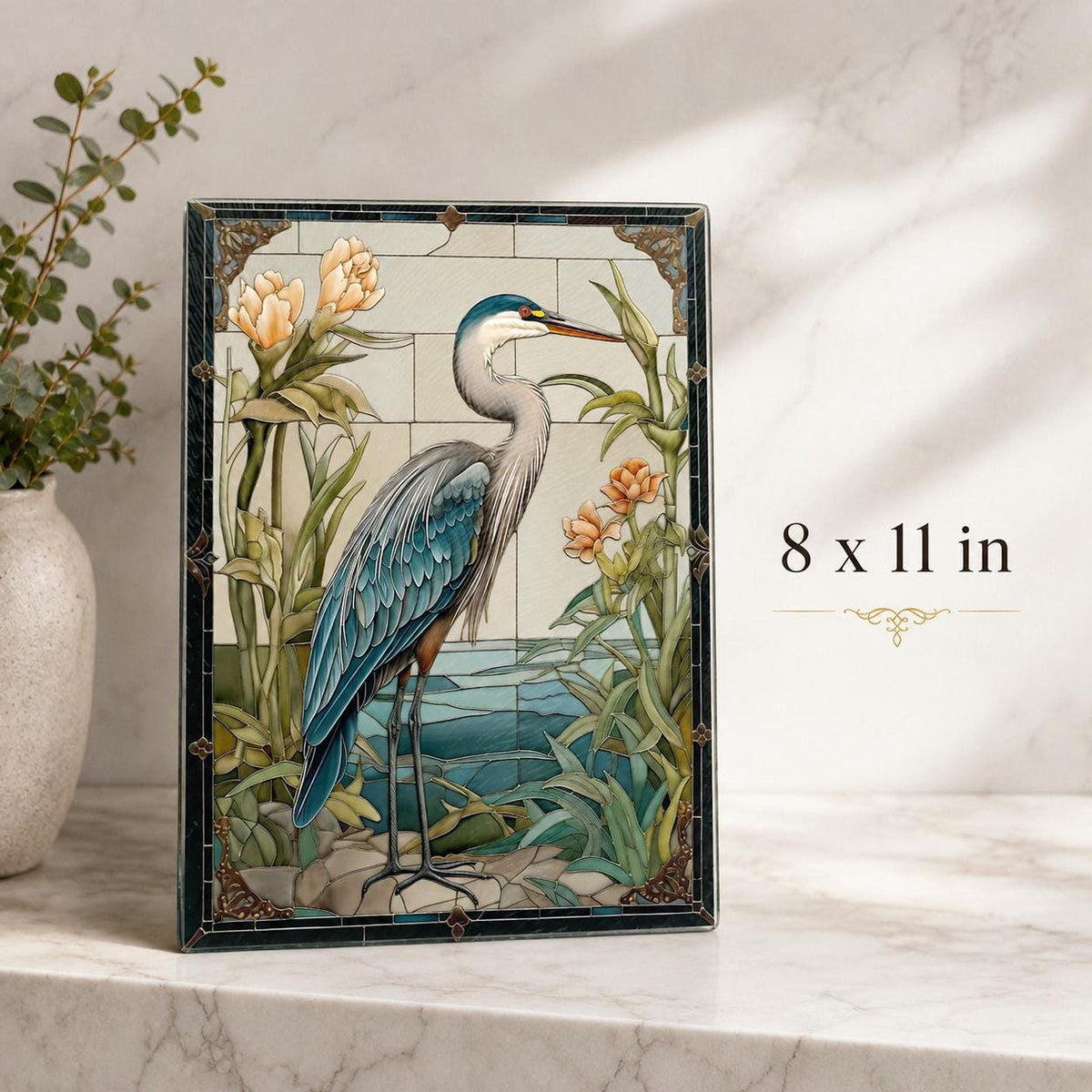 Blue Heron Gift Tempered Glass Cutting Board, Artful Wildlife Charcuterie Tray