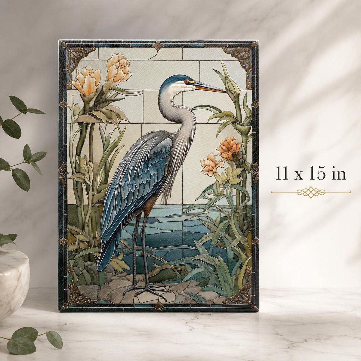 Blue Heron Gift Tempered Glass Cutting Board, Artful Wildlife Charcuterie Tray