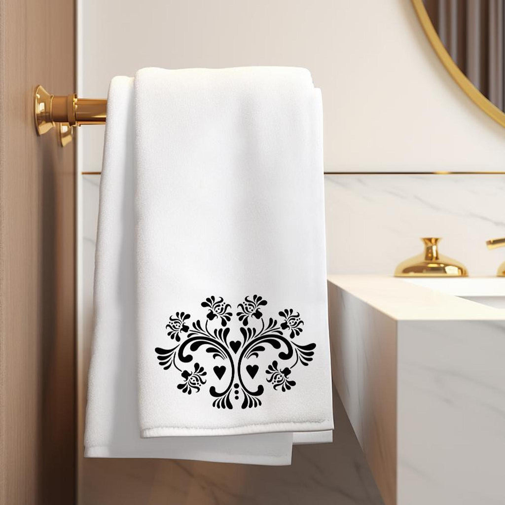 Luxury Bath Towel in Black and White Floral Design for Spa Decor
