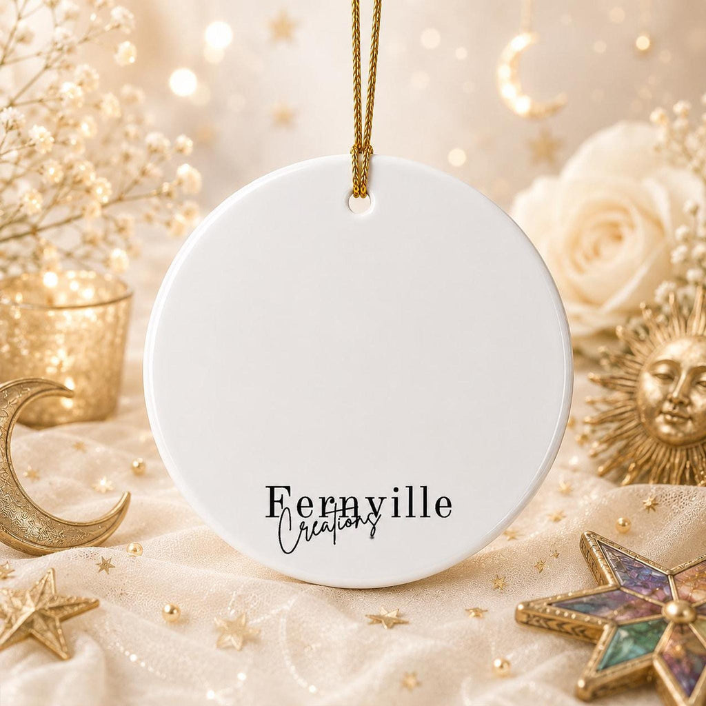 Sun Moon Ornament, Celestial Ceramic Keepsake with Colorful Floral Design