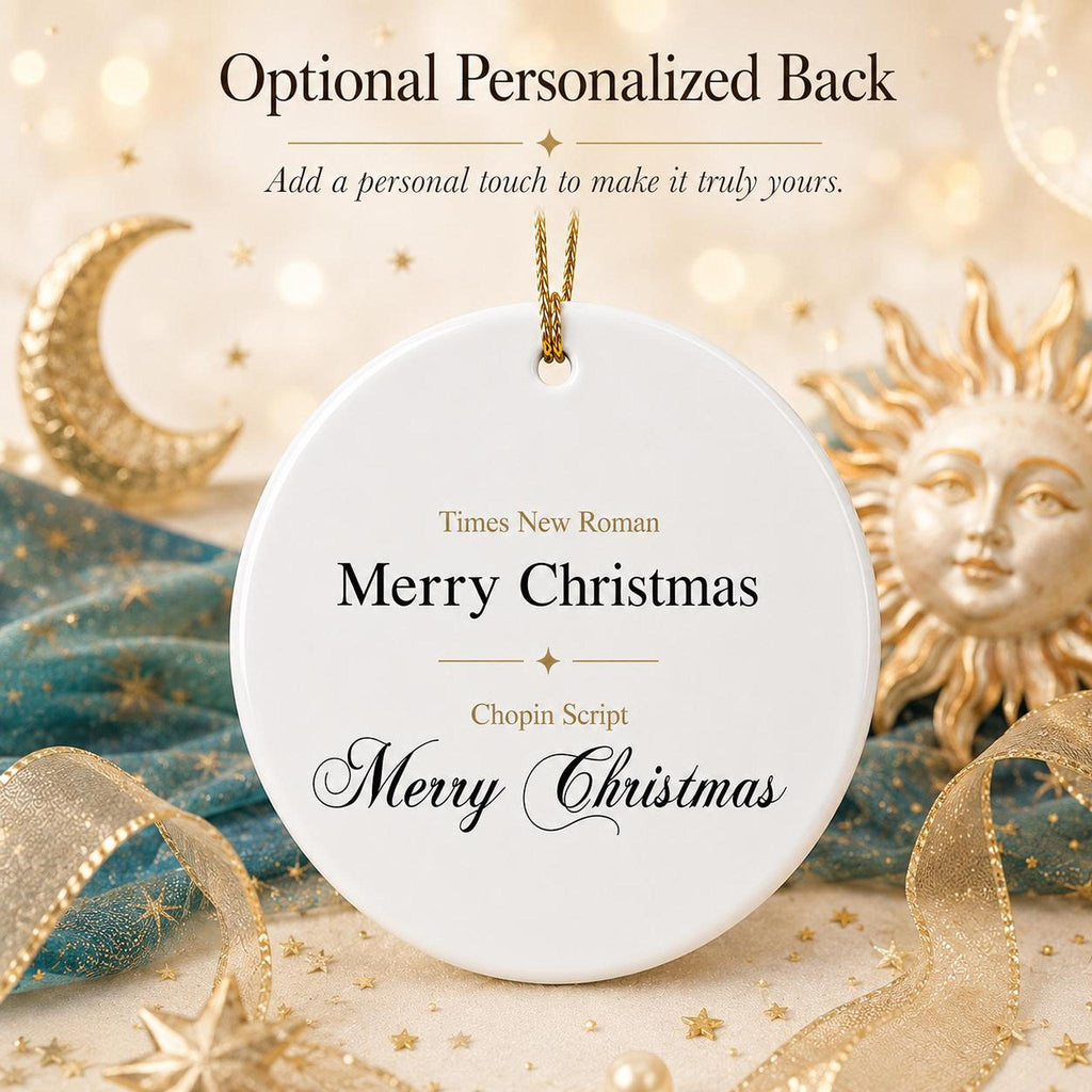 Sun Moon Ornament, Celestial Ceramic Keepsake with Colorful Floral Design