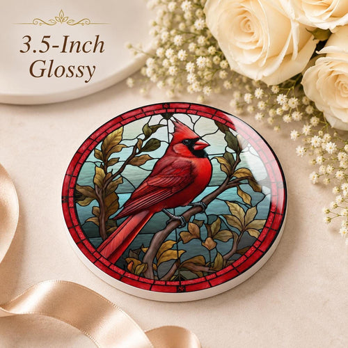 Cardinal Coaster, Vibrant Red Bird Design with Botanical Elements