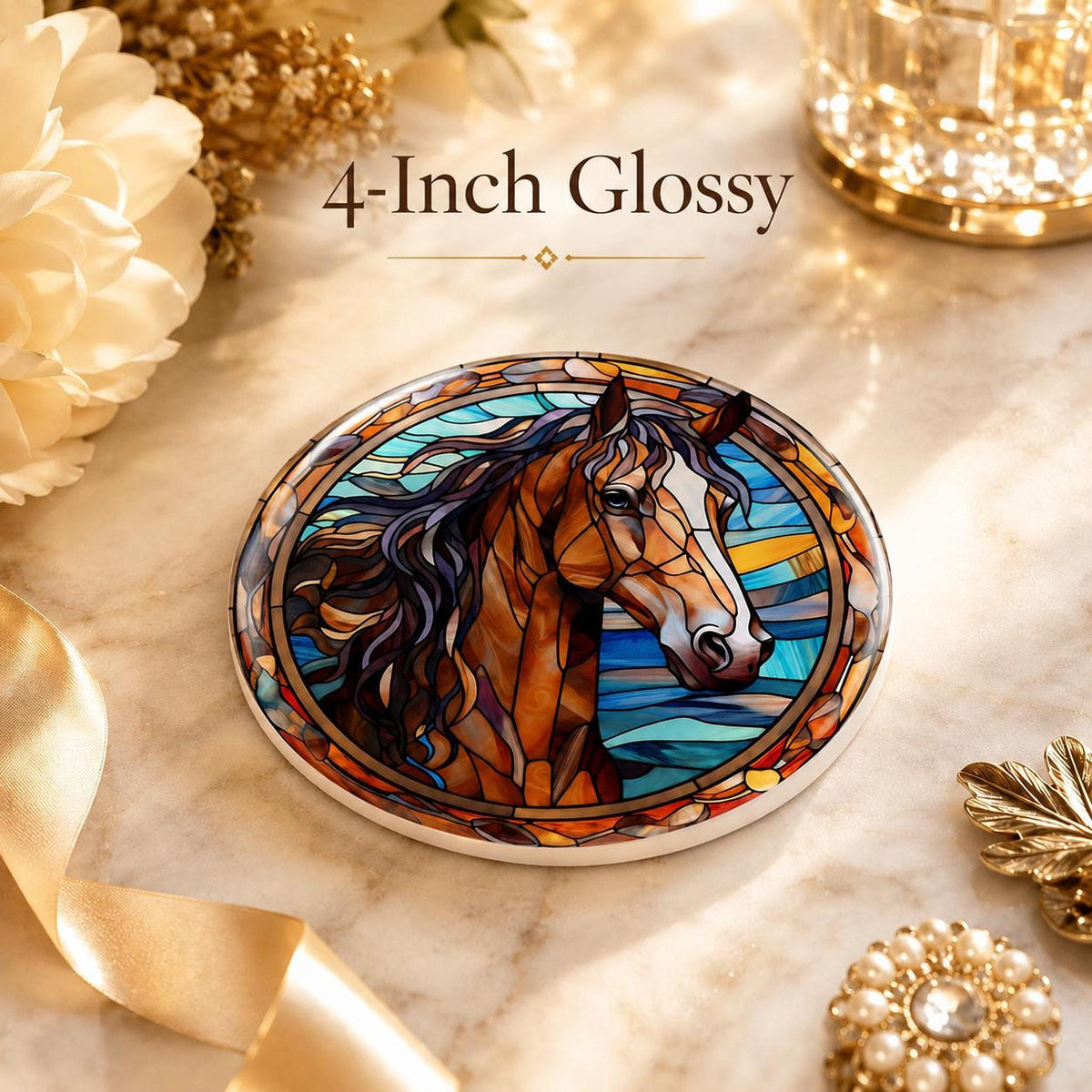 Horse Coaster, Round Ceramic with Art Glass Style Design