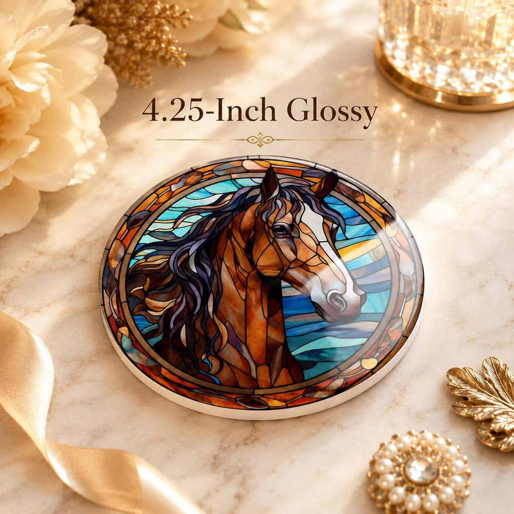Horse Coaster, Round Ceramic with Art Glass Style Design