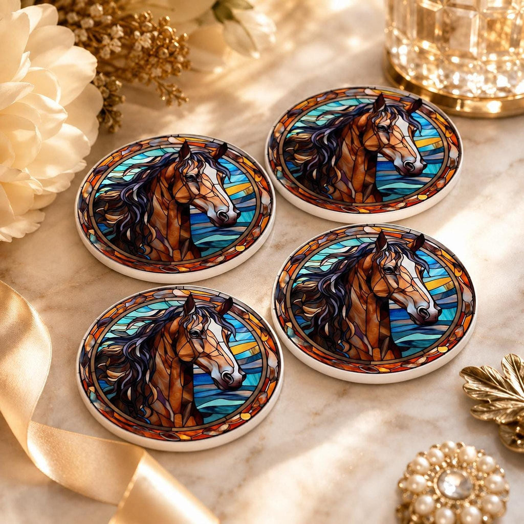 Horse Coaster, Round Ceramic with Art Glass Style Design