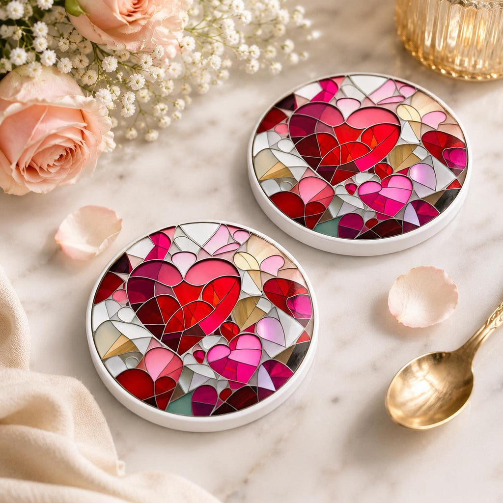 Heart Coaster with Mosaic Design, Ceramic Drink Mat for Valentine Decor