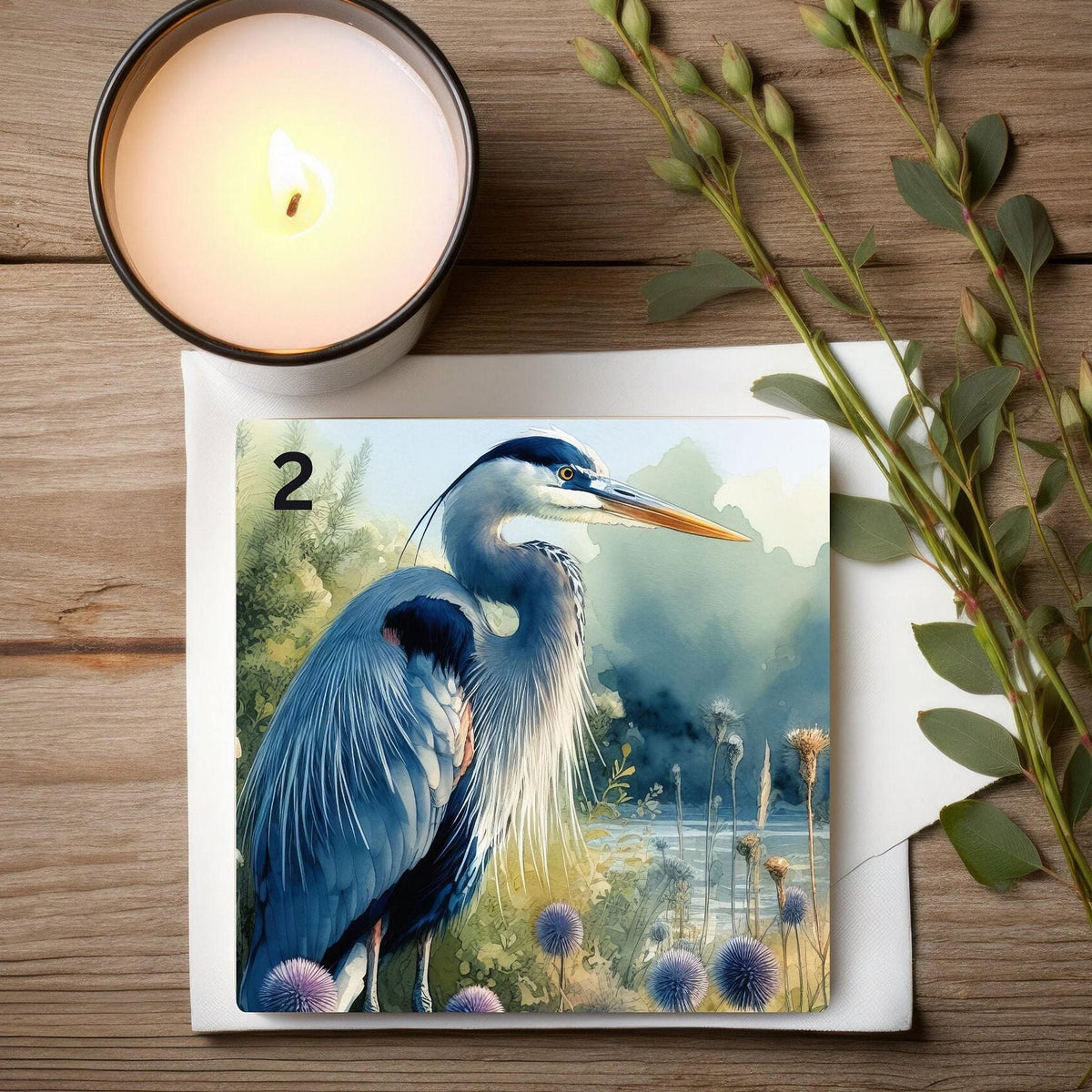 Blue Heron Coaster, Ceramic Nature Decor with Glossy Finish