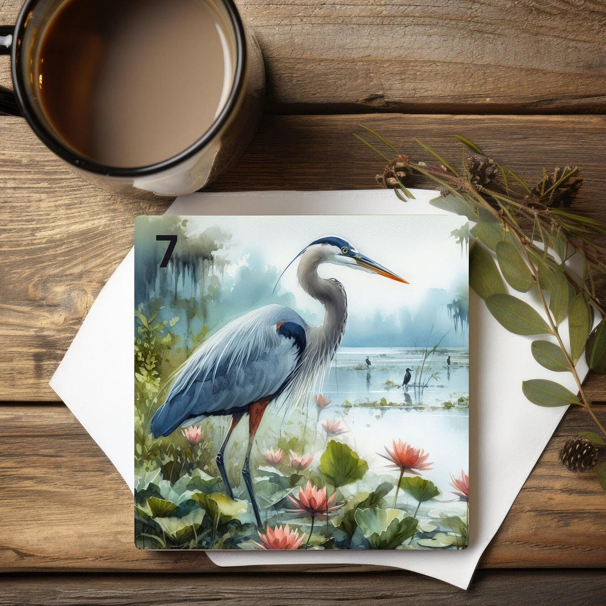 Blue Heron Coaster, Ceramic Nature Decor with Glossy Finish