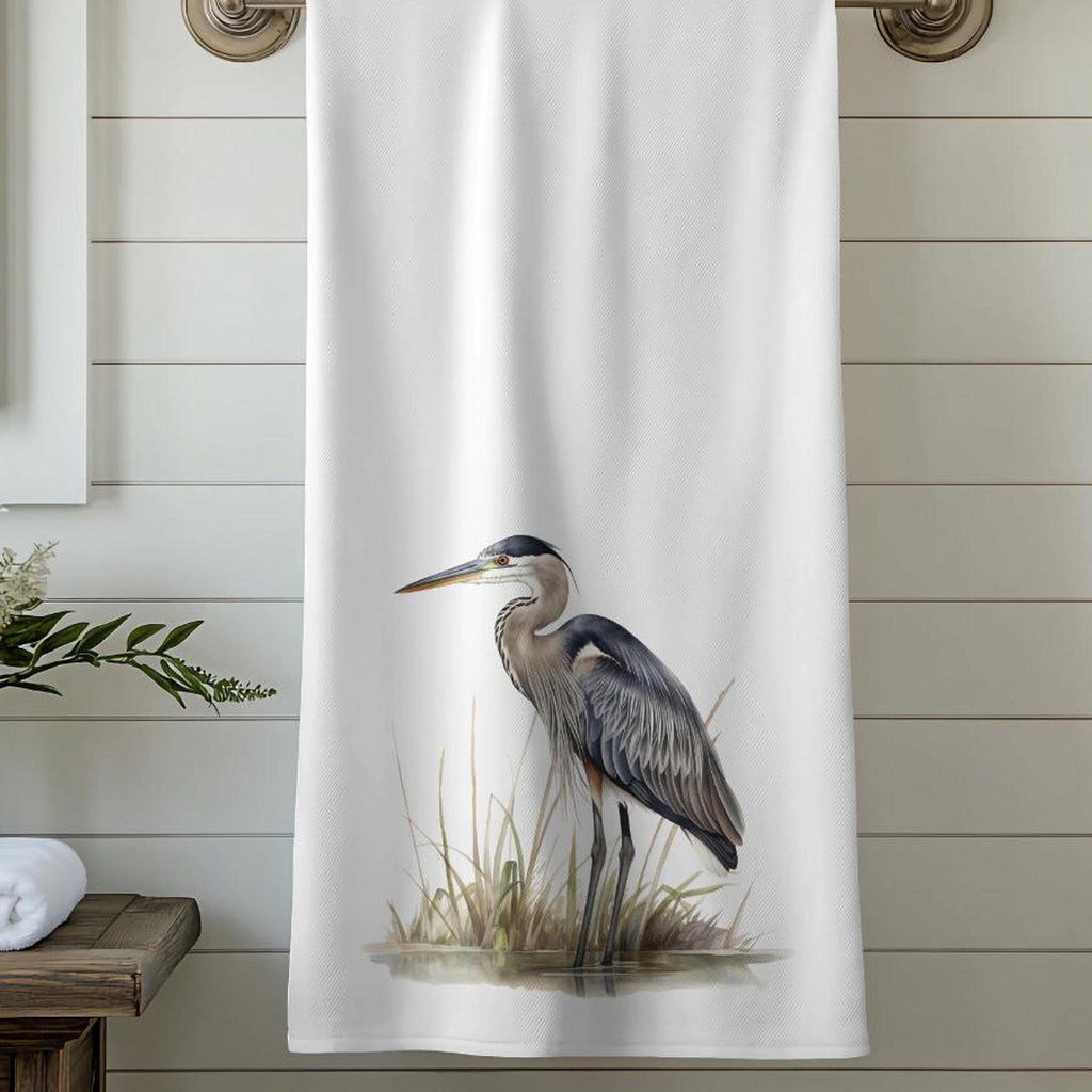 Blue Heron Towel: Plush Bath Decor for Bird Lovers