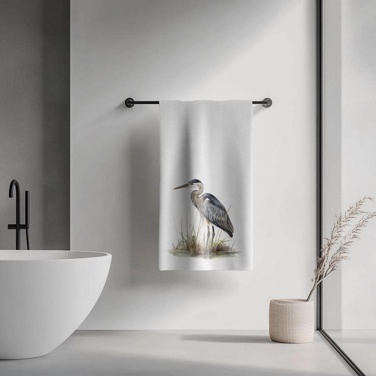 Blue Heron Towel: Plush Bath Decor for Bird Lovers