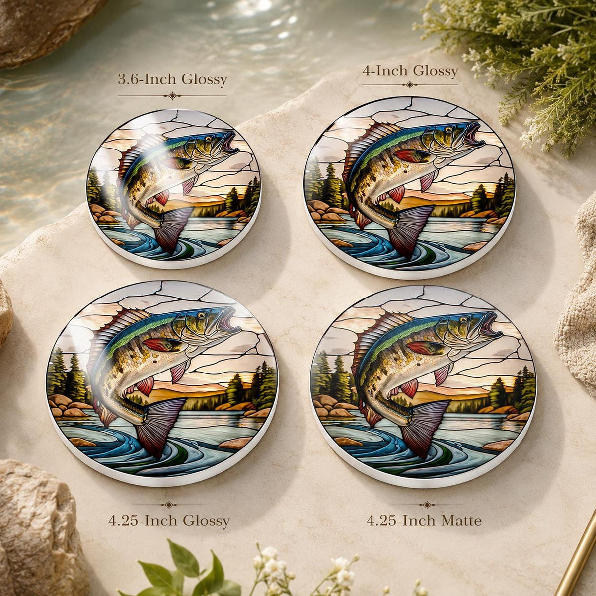 Fishing Coaster, Round Ceramic with Leaping Fish Design