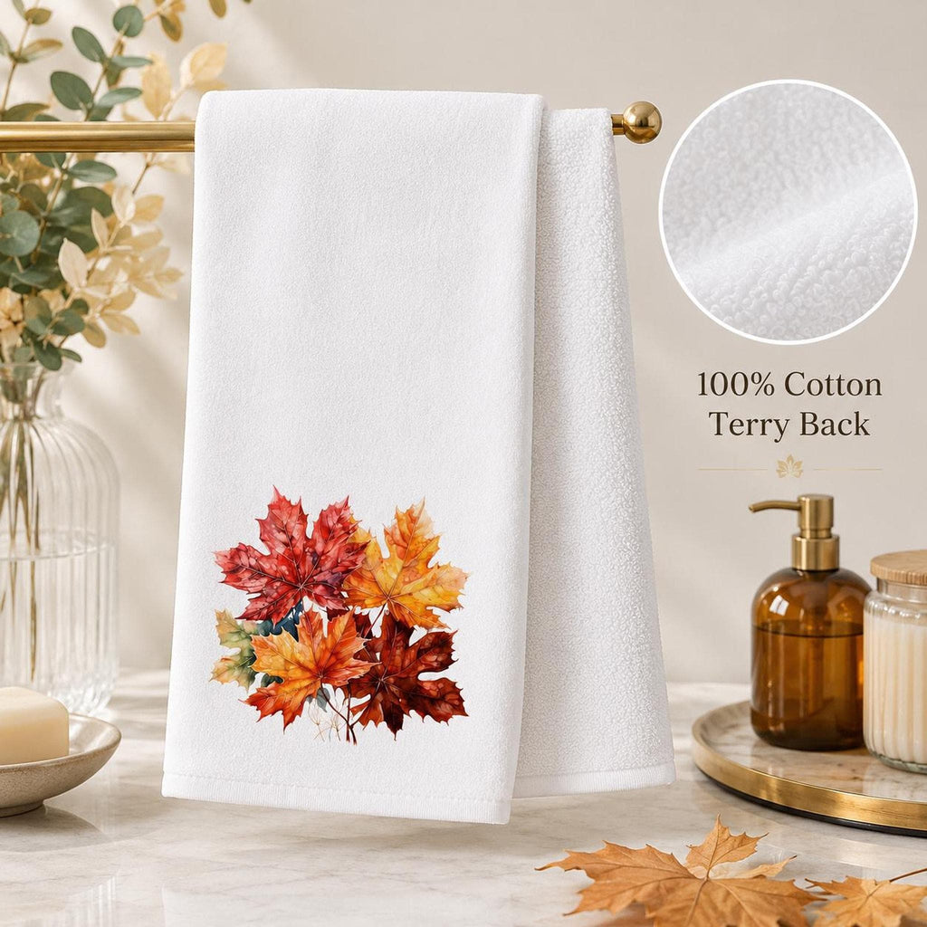 Fall Hand Towel with Maple Leaf Design, Autumn Bathroom Decor