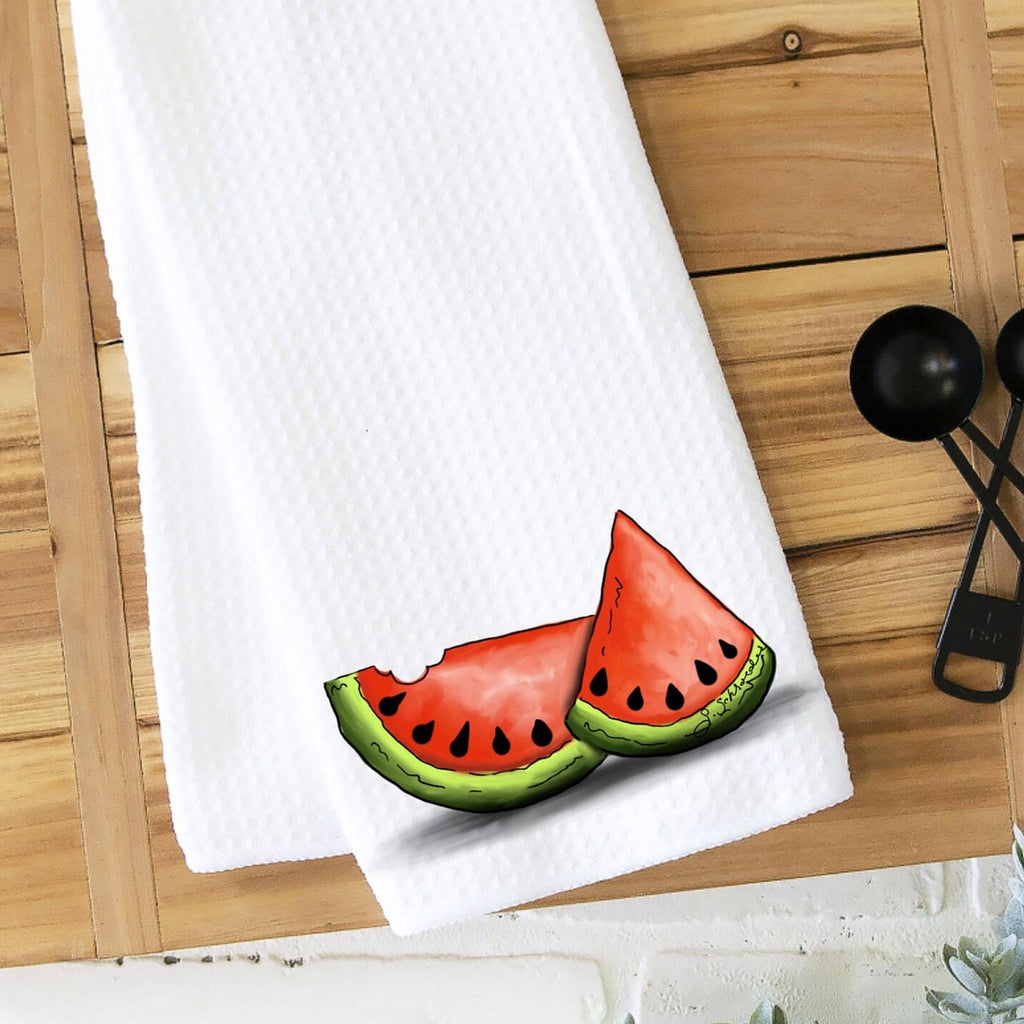 Summer Kitchen Towel with Watermelon Design, Fun Waffle Weave Decor
