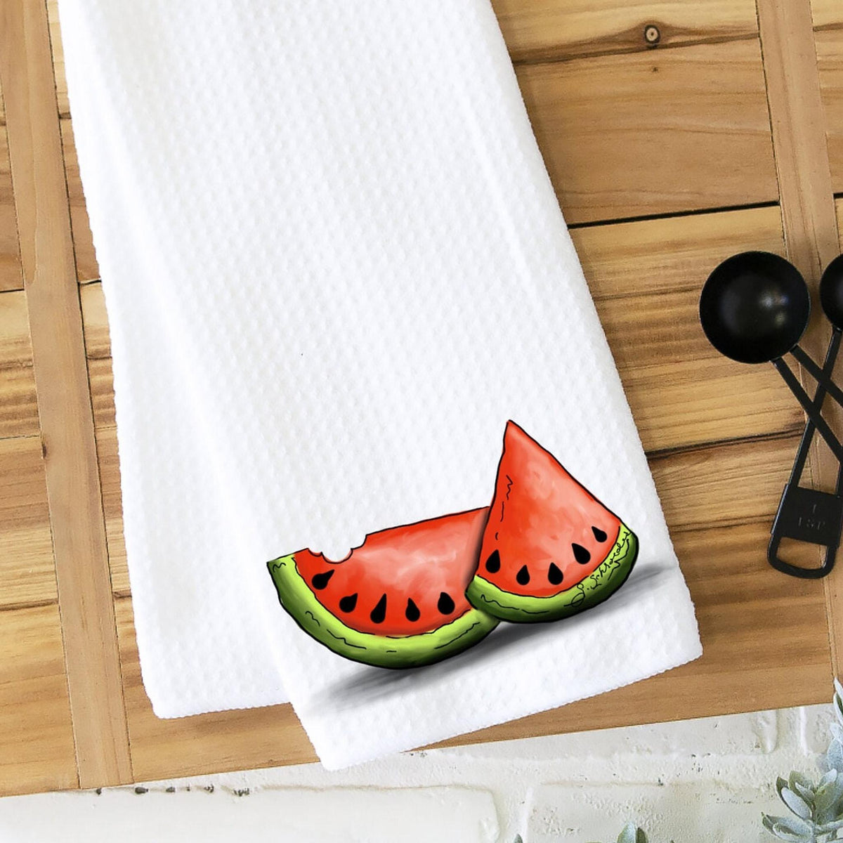Summer Kitchen Towel with Watermelon Design, Fun Waffle Weave Decor