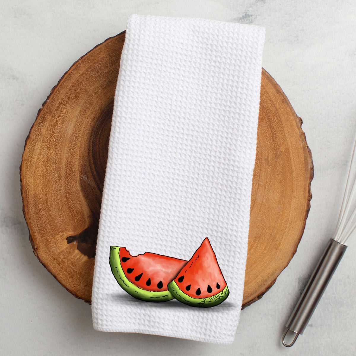 Summer Kitchen Towel with Watermelon Design, Fun Waffle Weave Decor