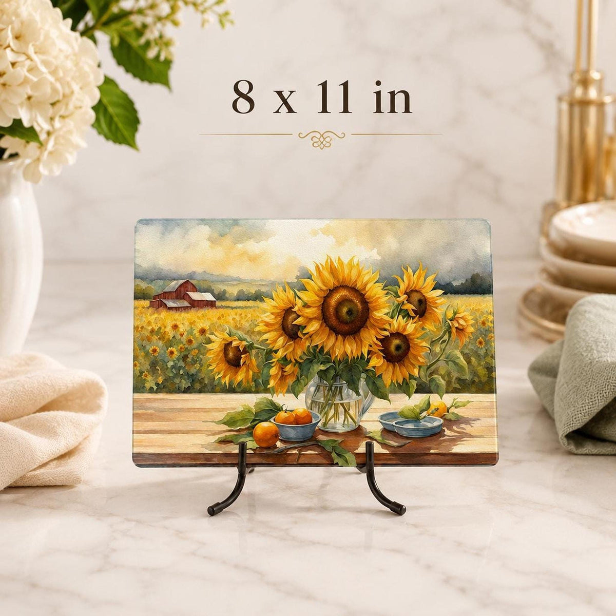 Glass Cutting Board with Sunflower Design, Tempered Charcuterie Tray