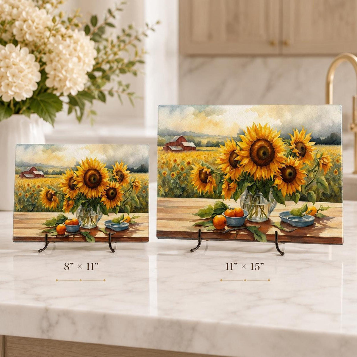 Glass Cutting Board with Sunflower Design, Tempered Charcuterie Tray