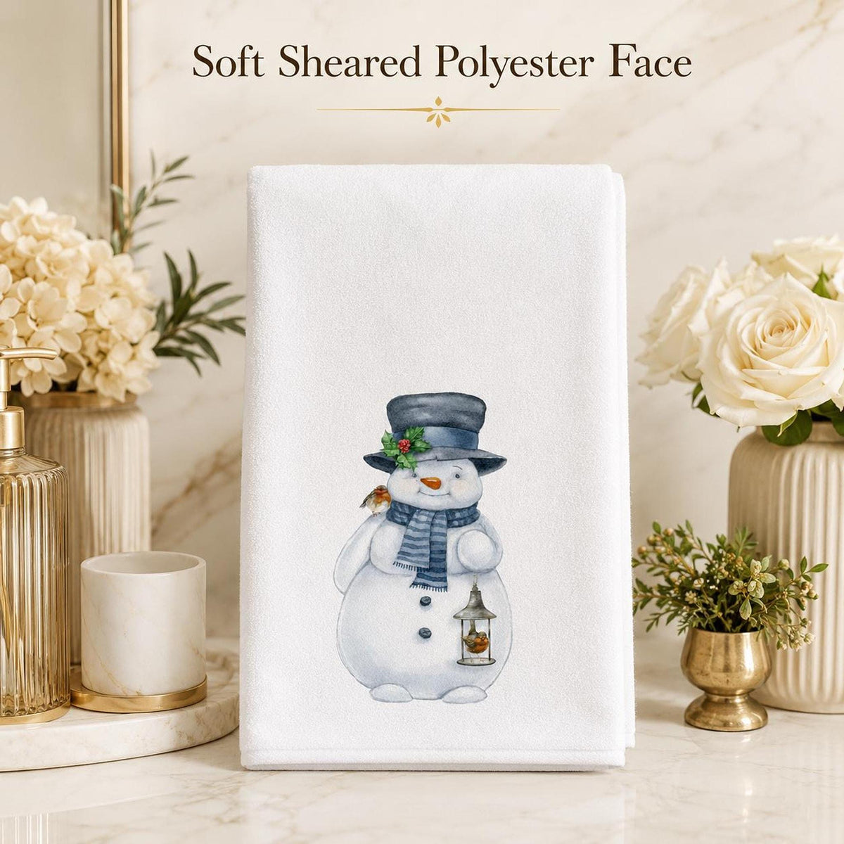 Snowman Towel, Winter Hand with Charming Watercolor Design