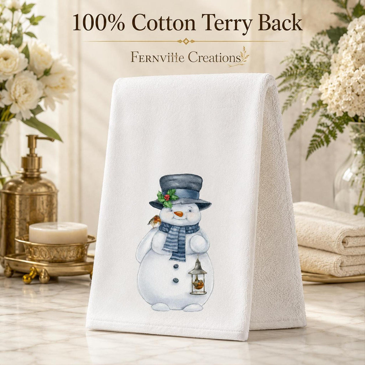 Snowman Towel, Winter Hand with Charming Watercolor Design