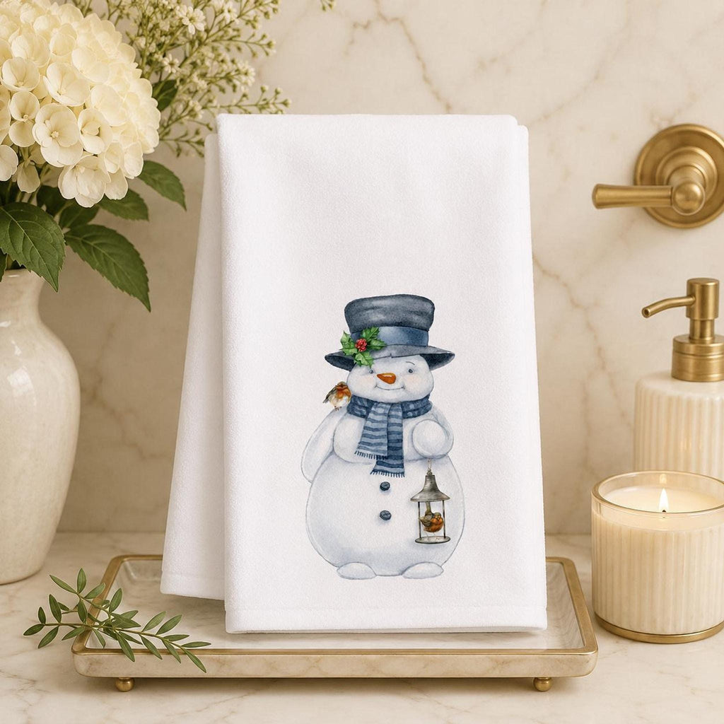 Snowman Towel, Winter Hand with Charming Watercolor Design