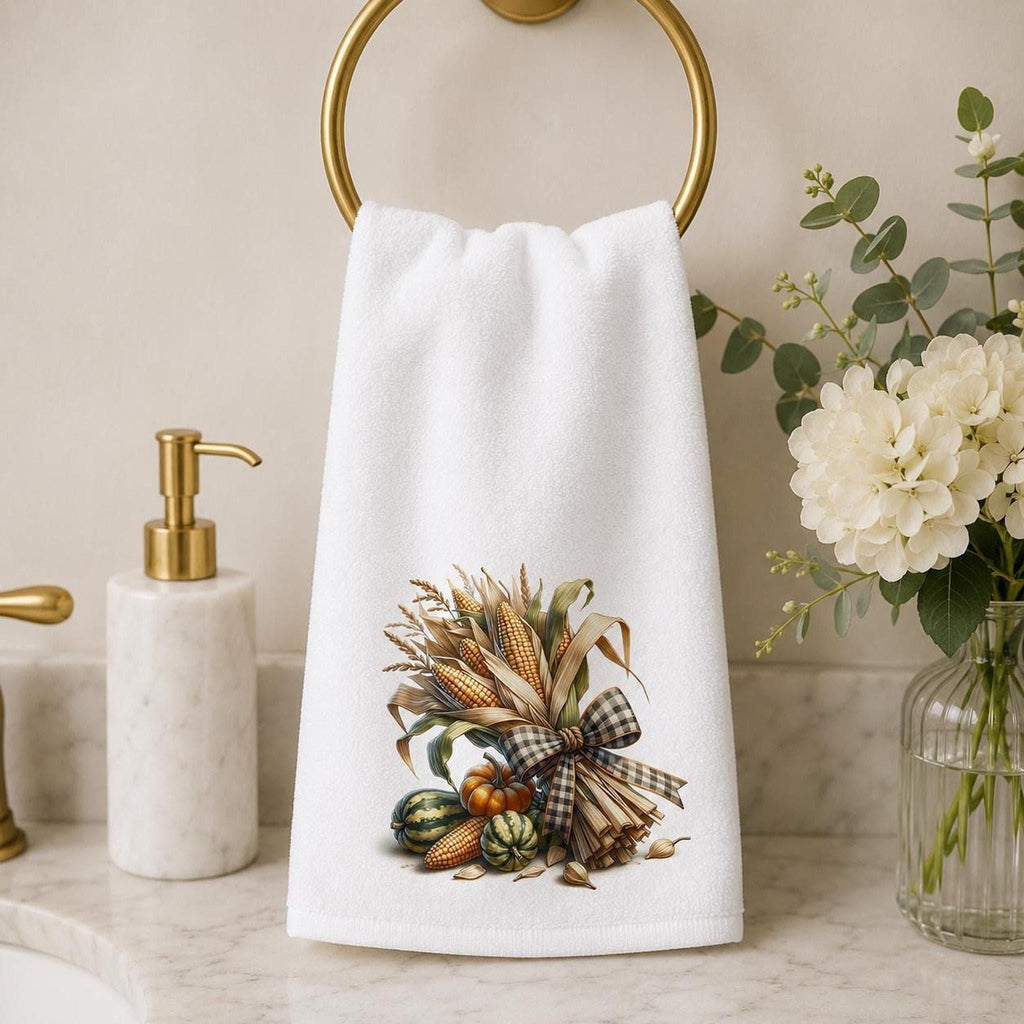 Autumn Hand Towel, Soft Polyester Cotton Blend with Pumpkin Design