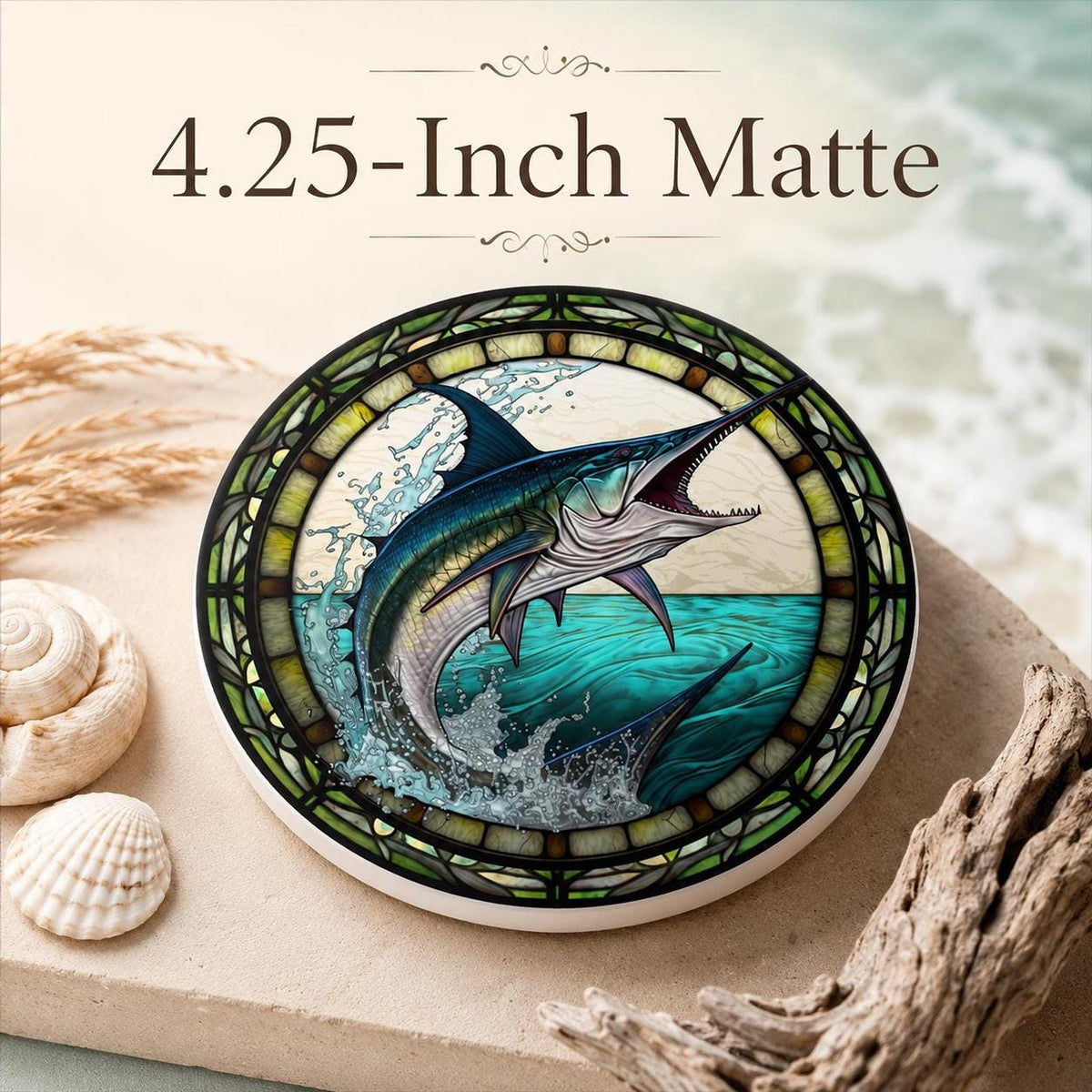 Fishing Coaster with Marlin Design, Coastal Ceramic Drink Mat