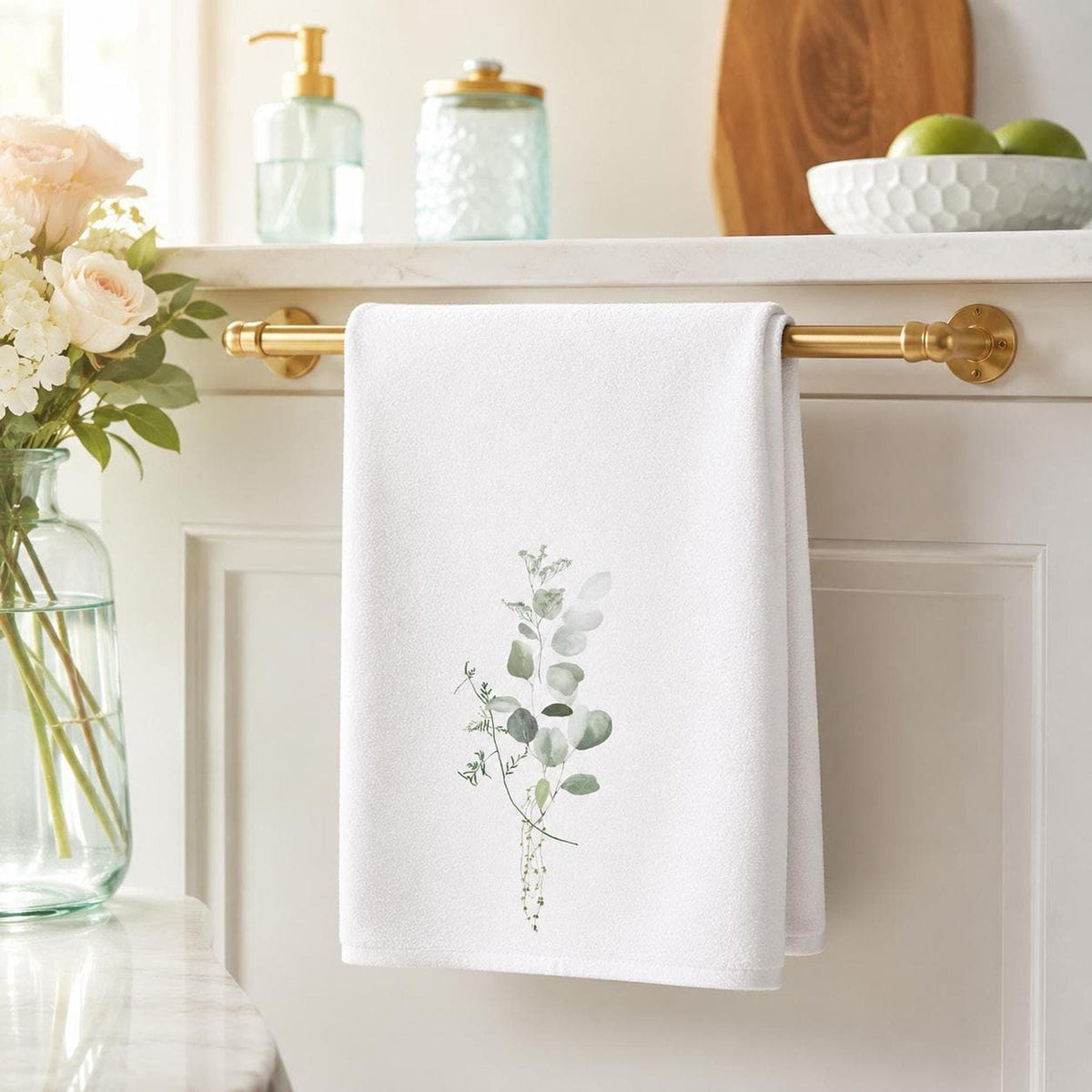 Eucalyptus Towel, Elegant Botanical Hand for Spa Decor