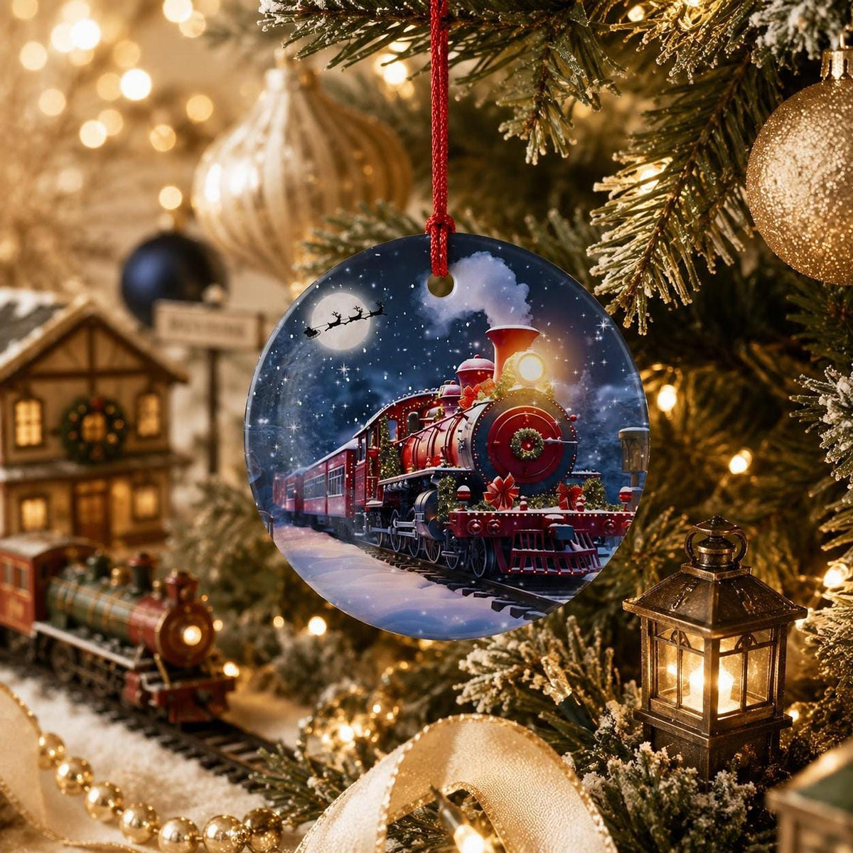 Santa Train Ornament, Festive Ceramic Keepsake for Railroad Lovers